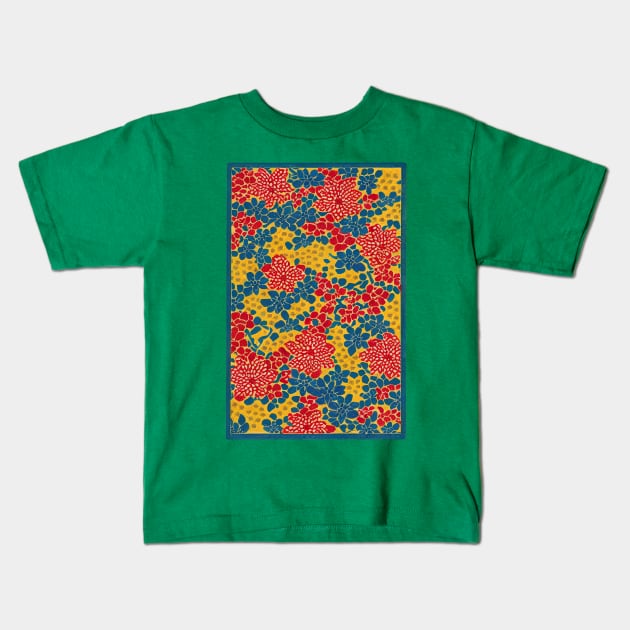 Japanese traditional flower pattern, ukiyo e style Kids T-Shirt by Ravenglow
